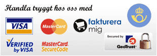 Betalalternativ, VISA, MasterCard, Fakturera mig, posten, geotrust. Du handlar alltid skert hos oss., mc butik, hstbutik, hst butik